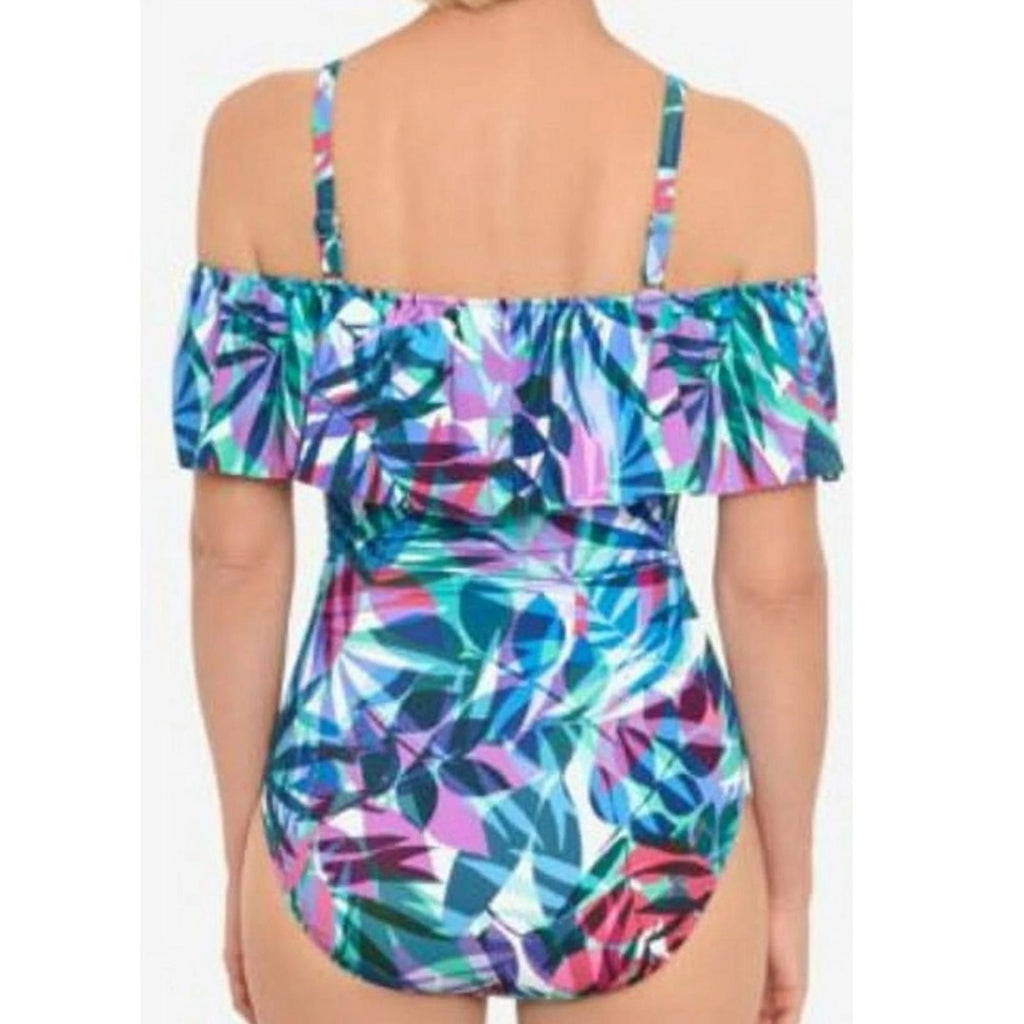 Swim Solutions Off-The-Shoulder Tummy-Control One-Piece Swimsuit, Size 16 NWT