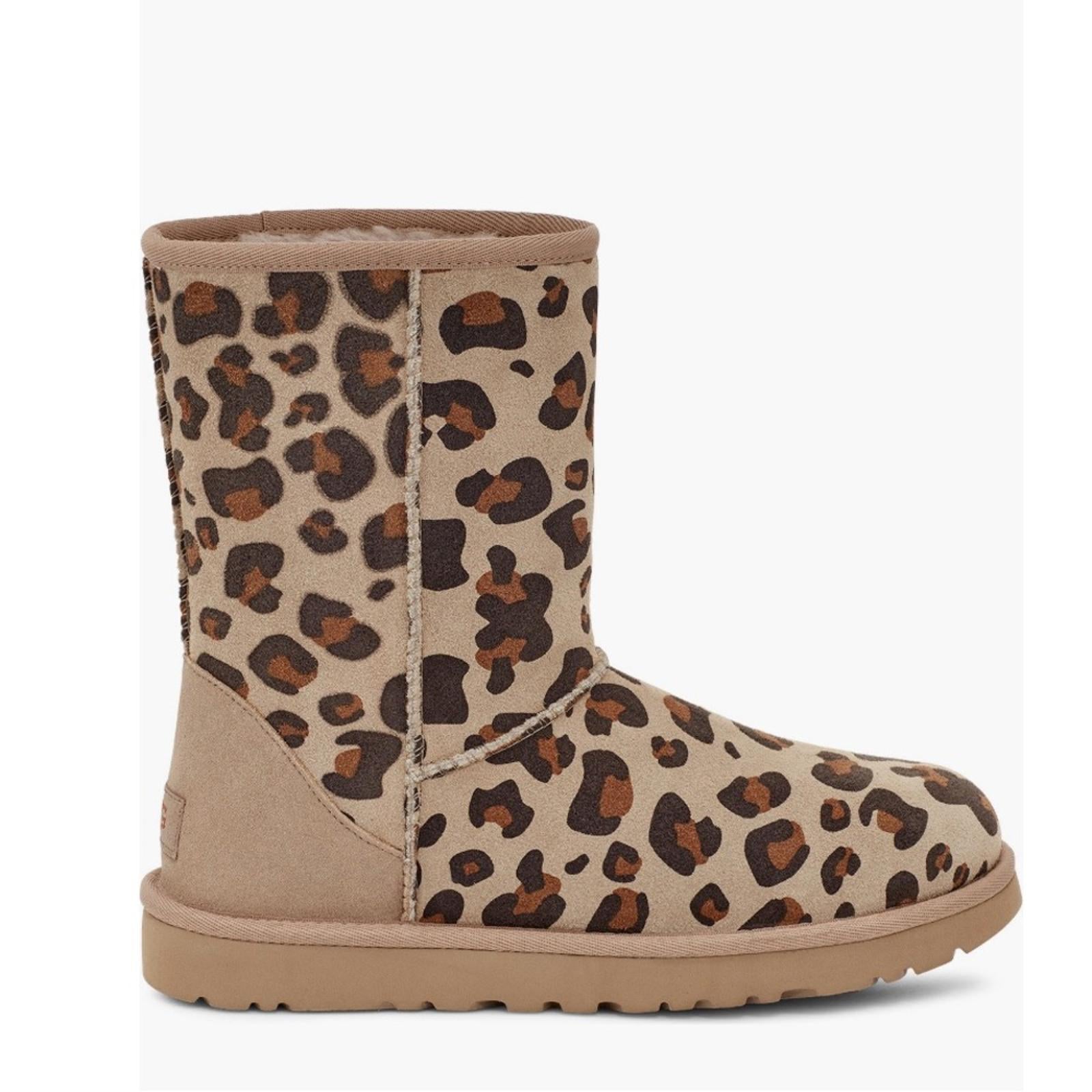 UGG Genuine Sheepskin Lined Leopard Print Boots, Size 7 New in Box