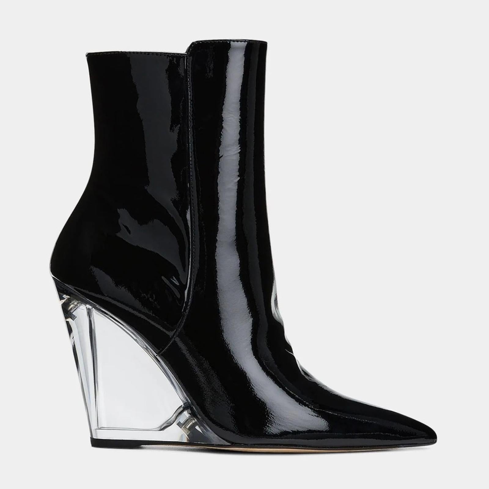 Stuart Weitzman Lucite 100 Wedge Heel Boots in Black Size 7.5 New w/o Box $750