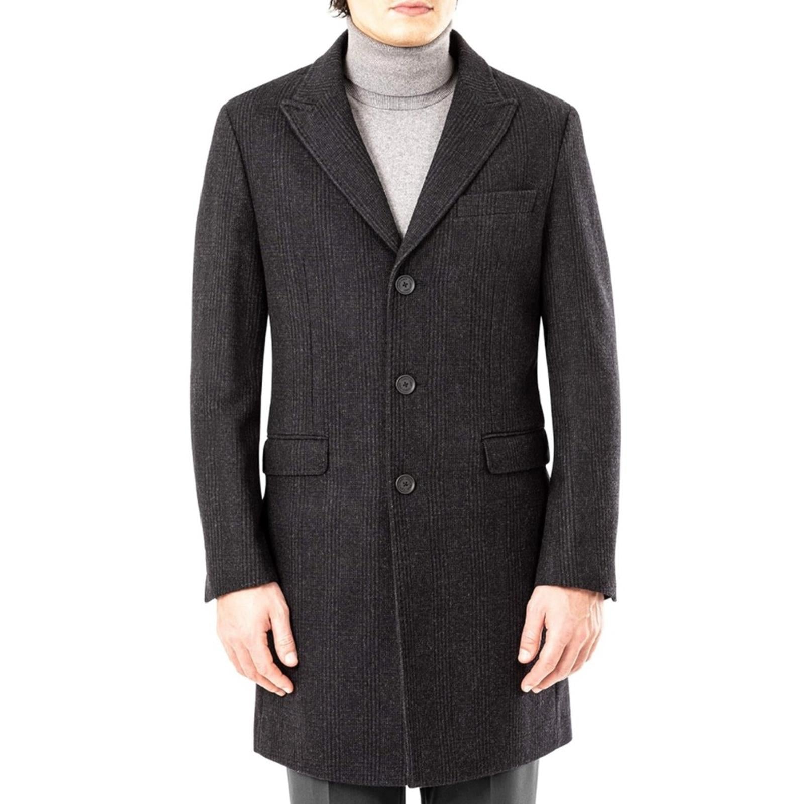 Calvin Klein Men’s Malibu Slim-Fit Charcoal Plaid Overcoat, Size 48 R NWT $495
