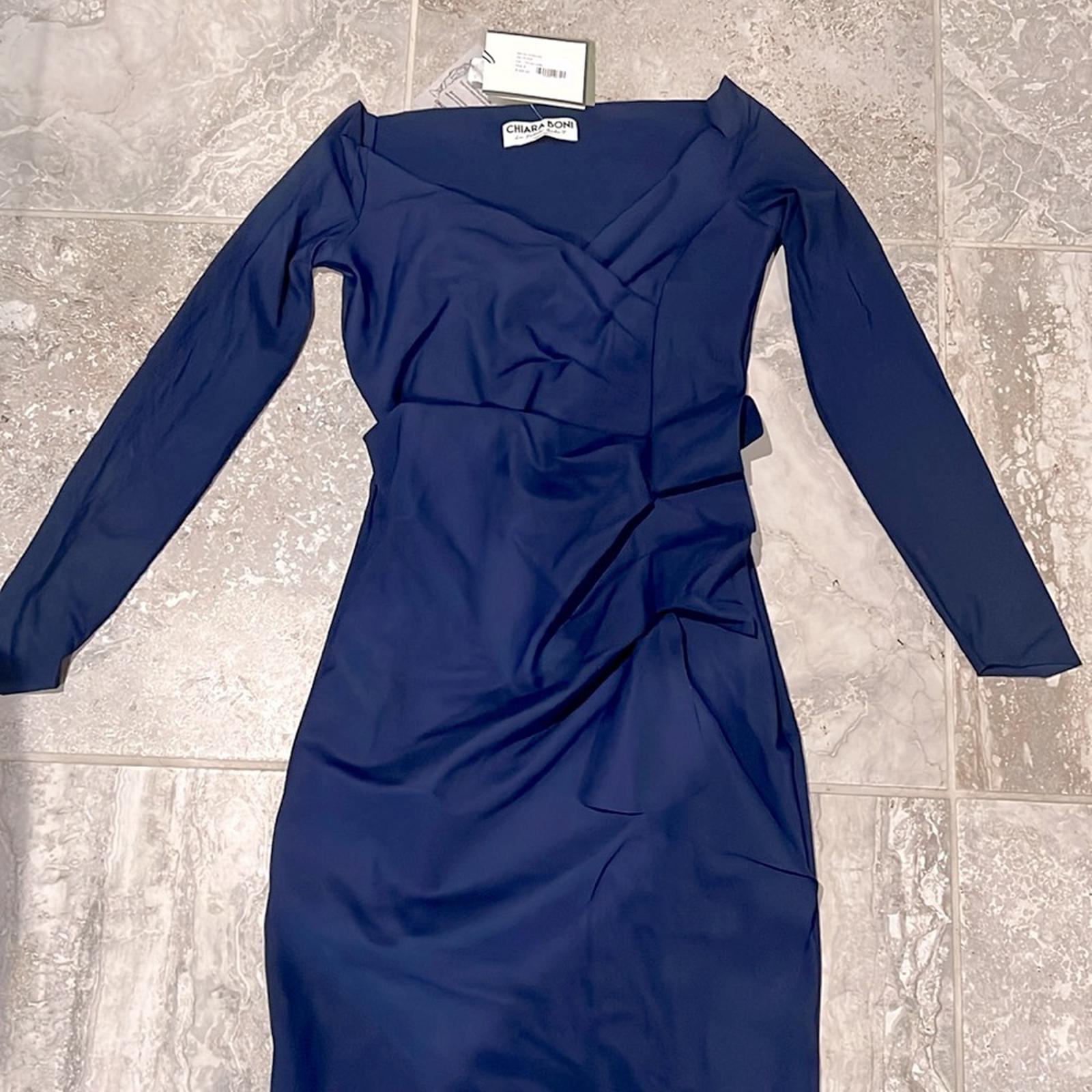 Chiara Boni La Petite Robe Silveria Off-the-Shoulder Dress in Navy, NWT, Size 6