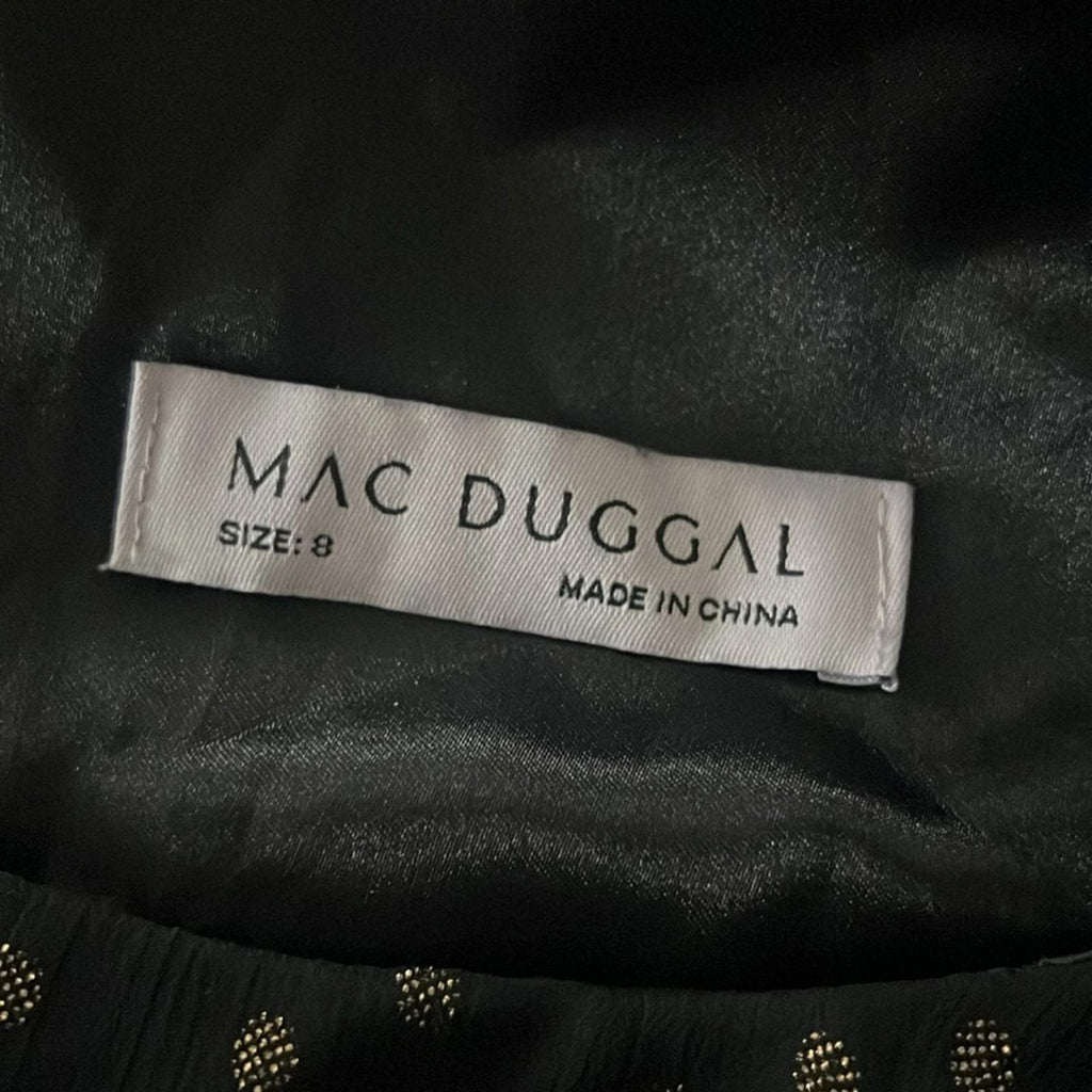 Mac Duggal Black Layered Polka Dot Cocktail Dress in Black/Gold, NWT, Size 8