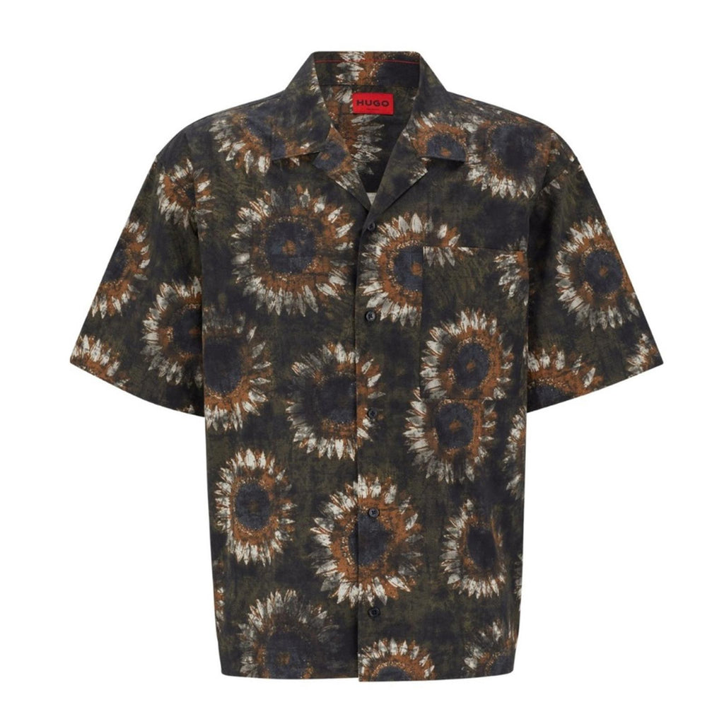 Hugo Men’s Egeeno Sunflower Camp Shirt in Green Multicolor, NWT, Size M