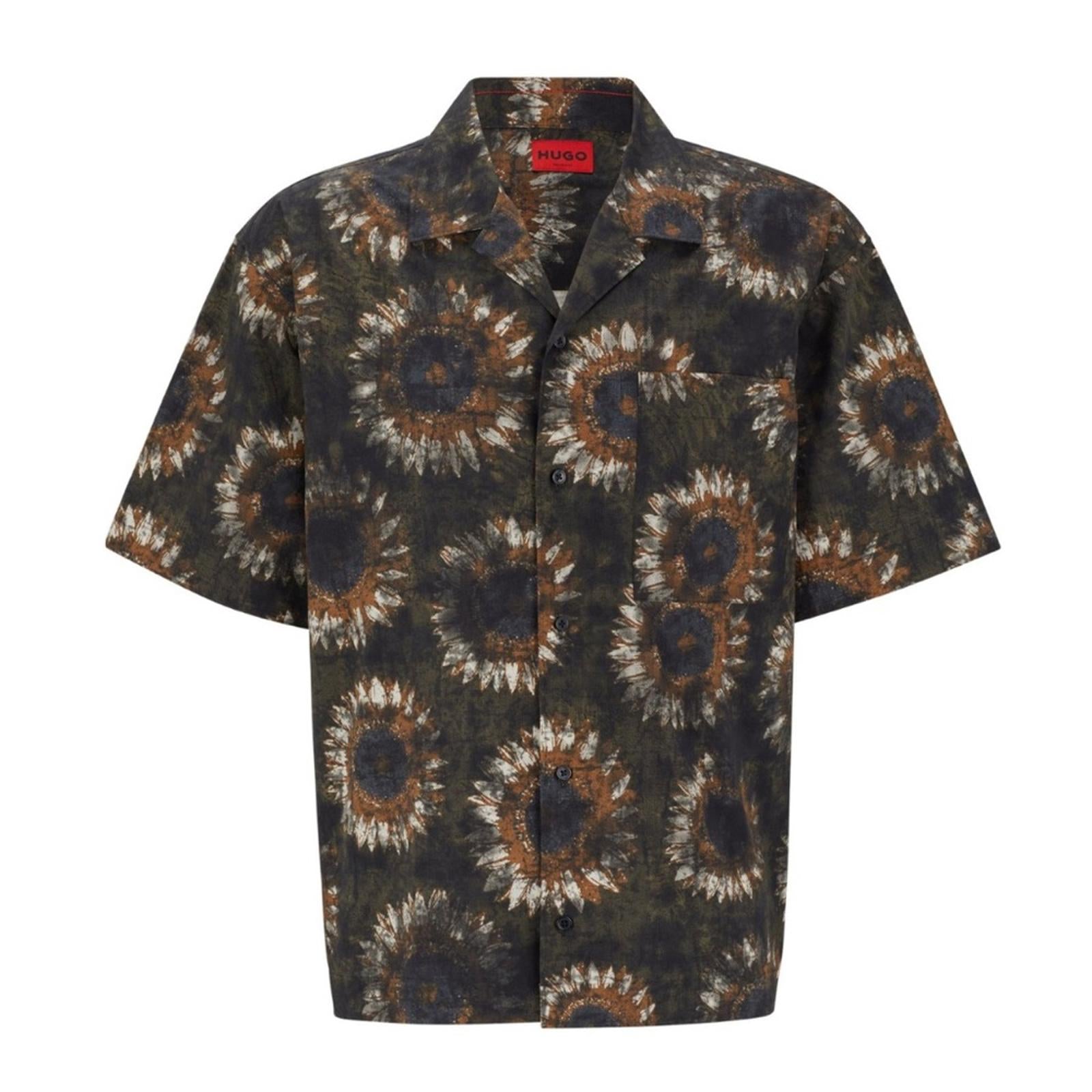 Hugo Men’s Egeeno Sunflower Camp Shirt in Green Multicolor, NWT, Size M