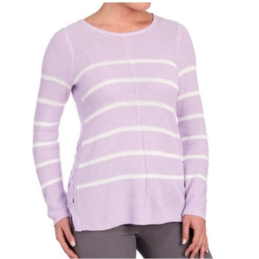 Design365 Striped Crew Neck Sweater in Violet Moon, Size L EXCELLENT!