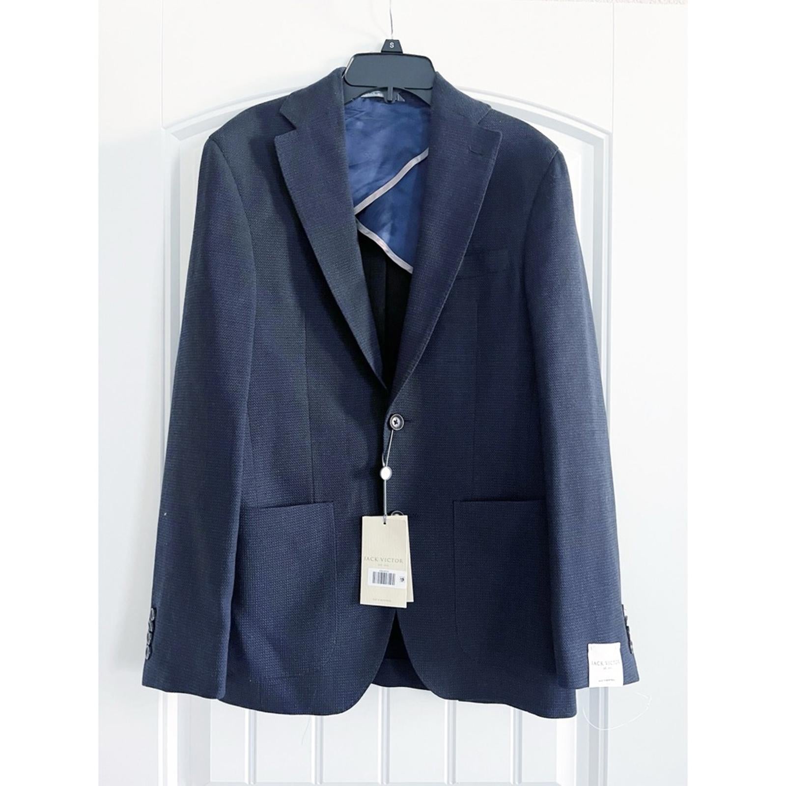 Jack Victor Hartford Solid Stretch Wool Blazer in Navy, New w/Tag $698