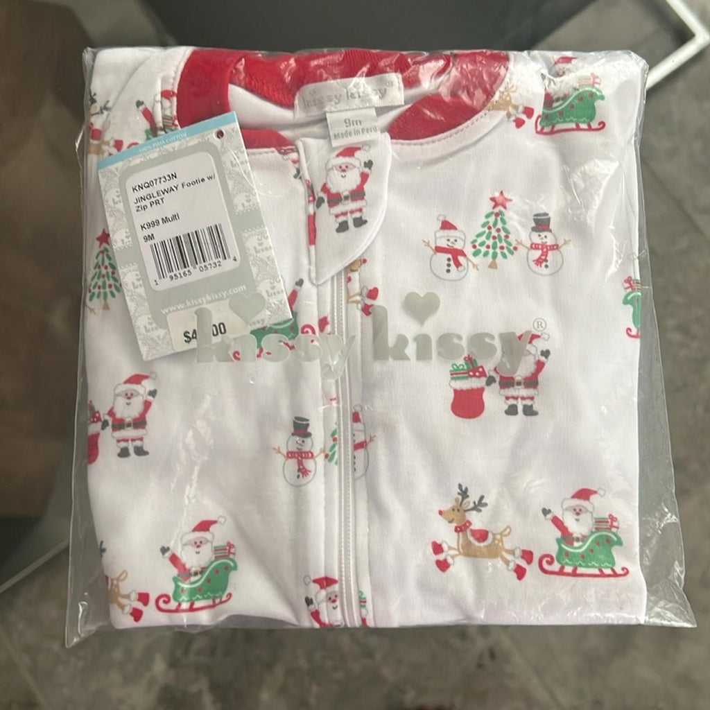 Kissy Kissy Unisex Santa Print Footie, Holiday Christmas Baby Size 9M New w/Tag