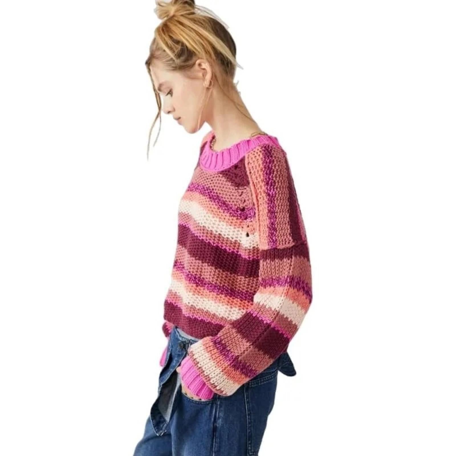 Free People Revolve* Devon Sweater, Fuchsia Rose Combo,  Size L New w/Tag