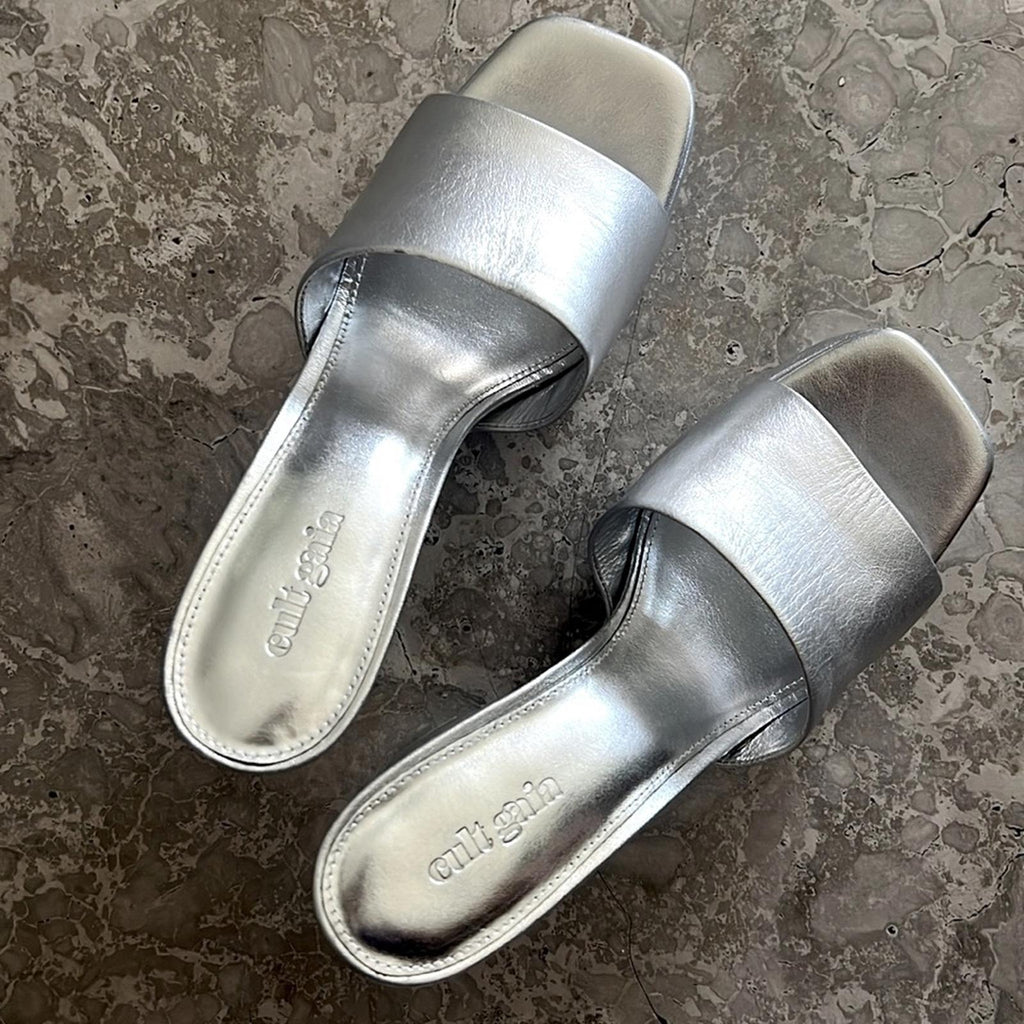 Cult Gaia Nadia Platform Sandals in Shiny Silver, NWT, Size EU 37