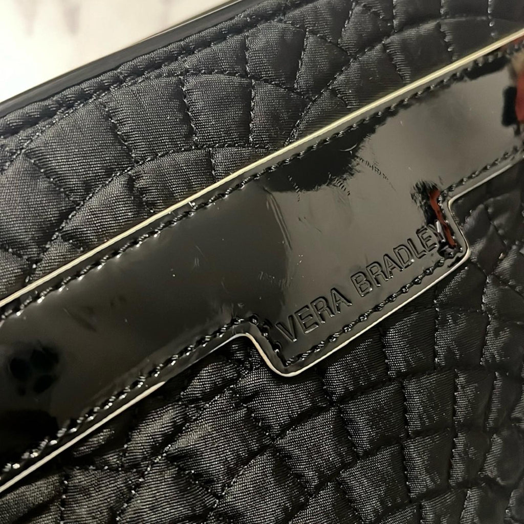 Vera Bradley Quilted Clutch Black Patent Leather Purse with Silver Tone Accents