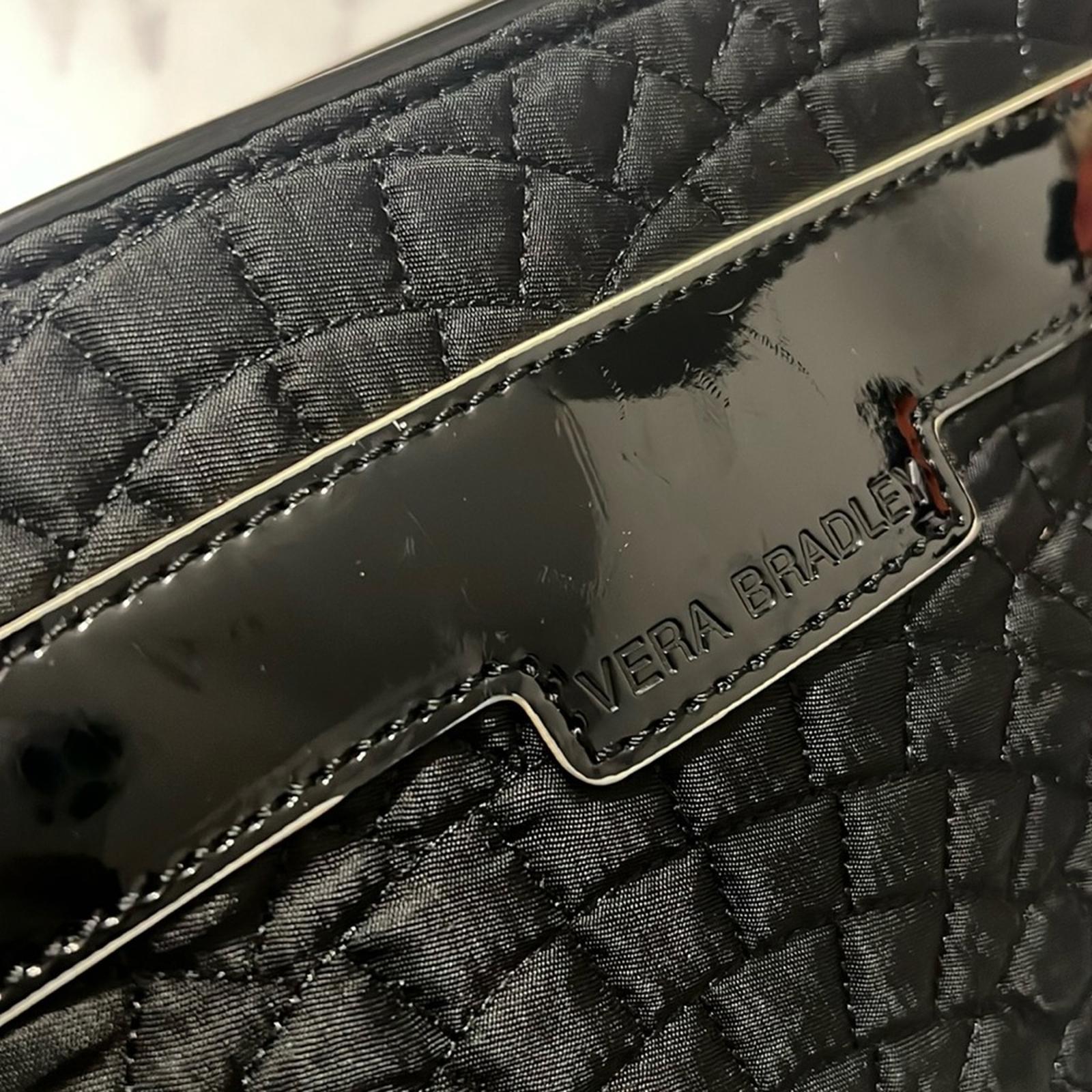 Vera Bradley Quilted Clutch Black Patent Leather Purse with Silver Tone Accents