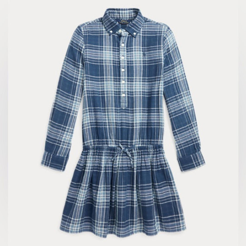 Polo Ralph Lauren Plaid Double-Faced Cotton Shirtdress in Blue, NWT, Size 16