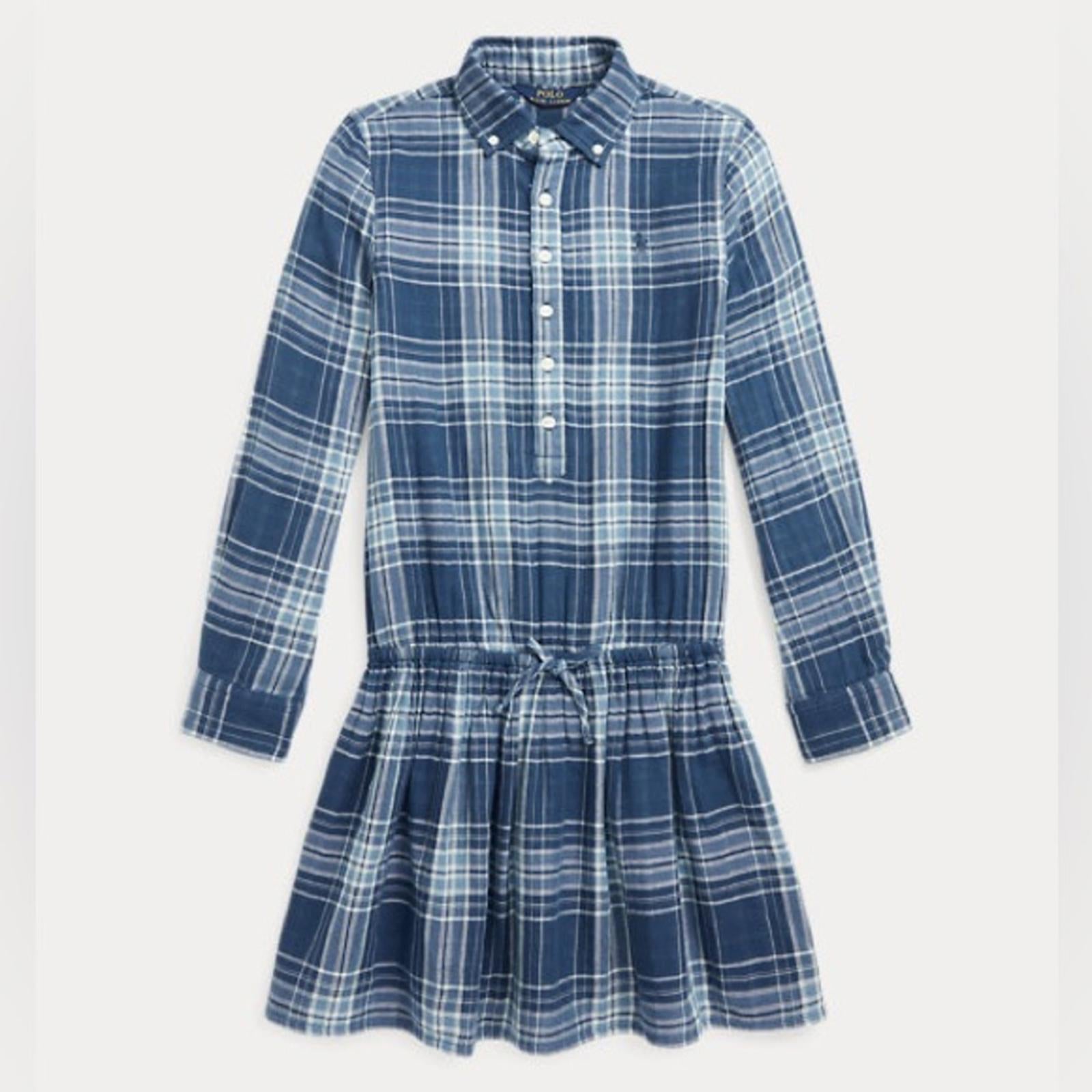 Polo Ralph Lauren Plaid Double-Faced Cotton Shirtdress in Blue, NWT, Size 16