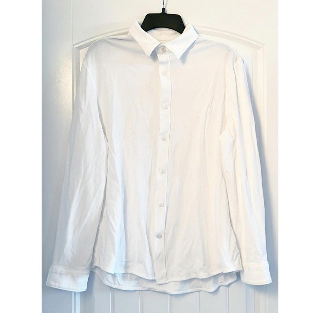 EXPRESS Cotton Textured Button Front Shirt in White, Size L (16-16.5) EXCELLENT!