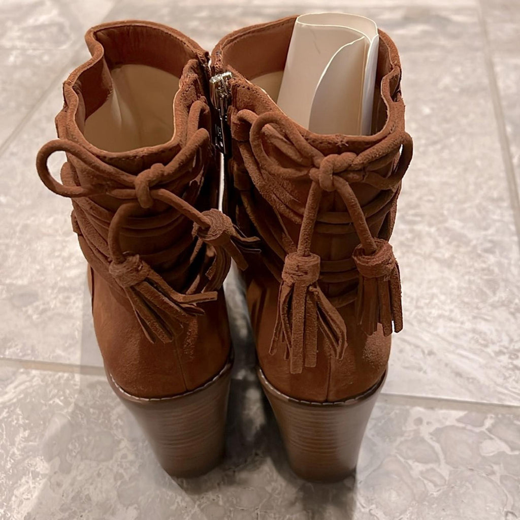 Jack Rogers Banbury Suede Wedge Booties in Camel, Size 9 New in Box $178