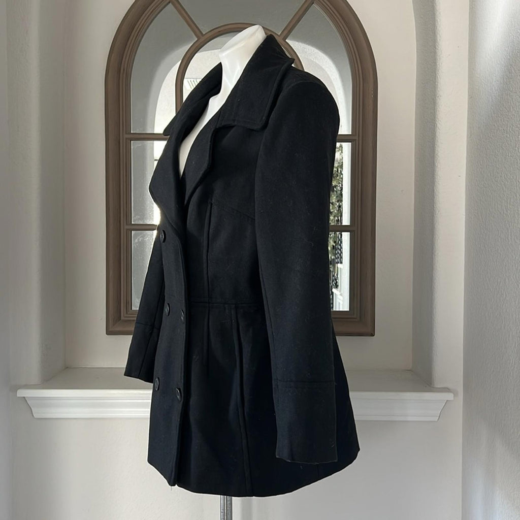 Alpine Swiss Emma Peacoat Double-Breasted Wool Coat in BLACK, Size XL NWT $165