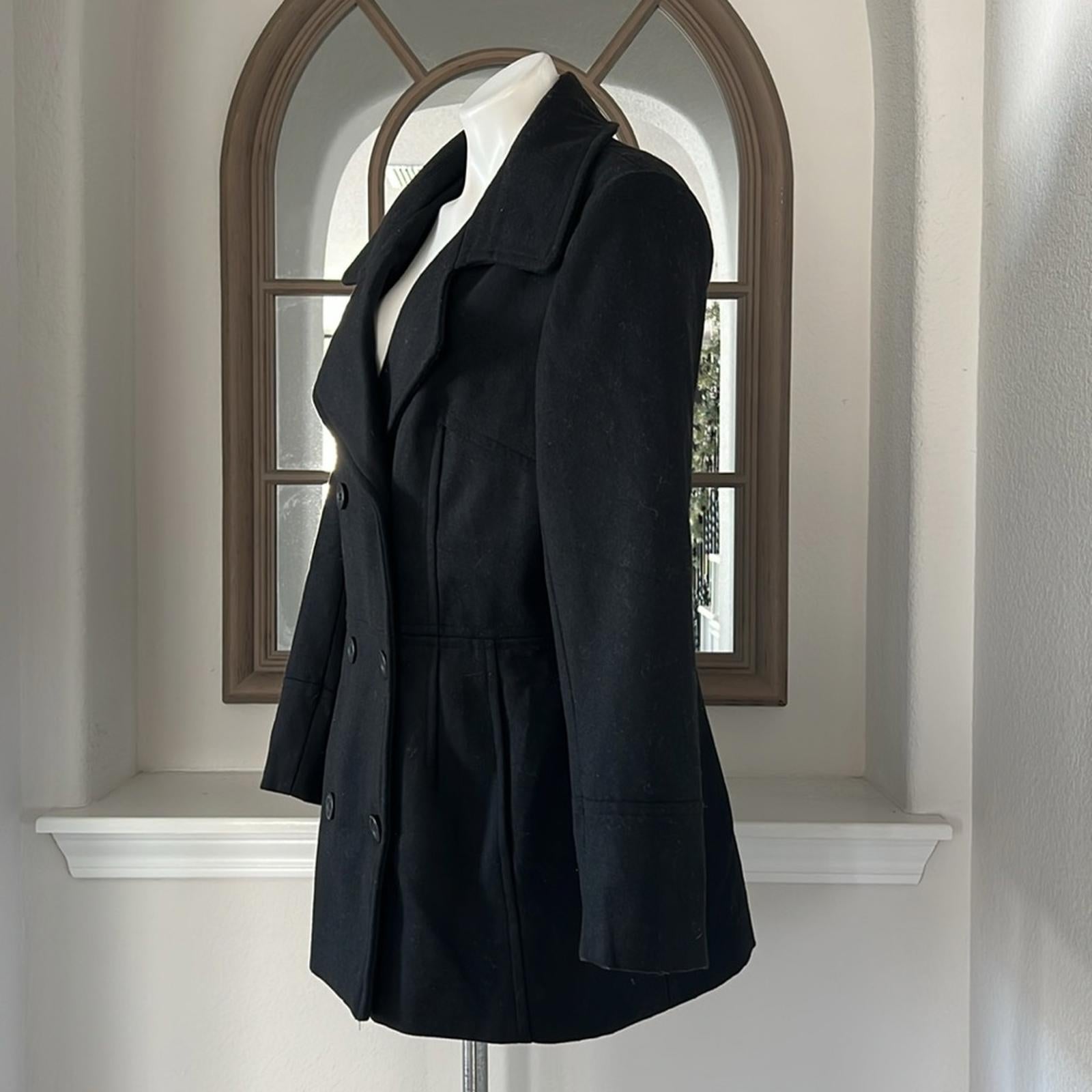 Alpine Swiss Emma Peacoat Double-Breasted Wool Coat in BLACK, Size XL NWT $165