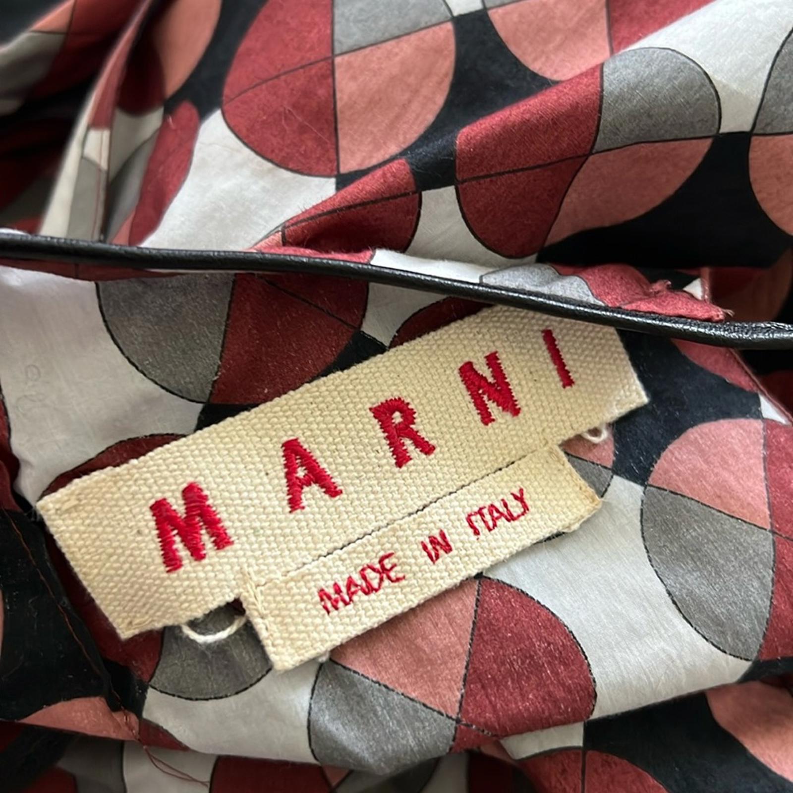 MARNI Geometric Print Tiered Dress w/Pockets & Leather Trim, Size 40 EXCELLENT!