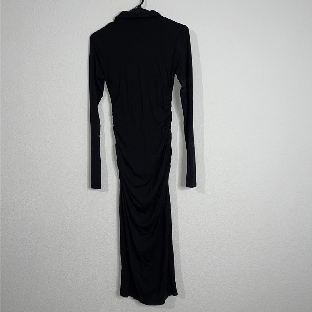 Good American Good Touch Ruched Midi Dress in Black, Size 1 New w/Tag