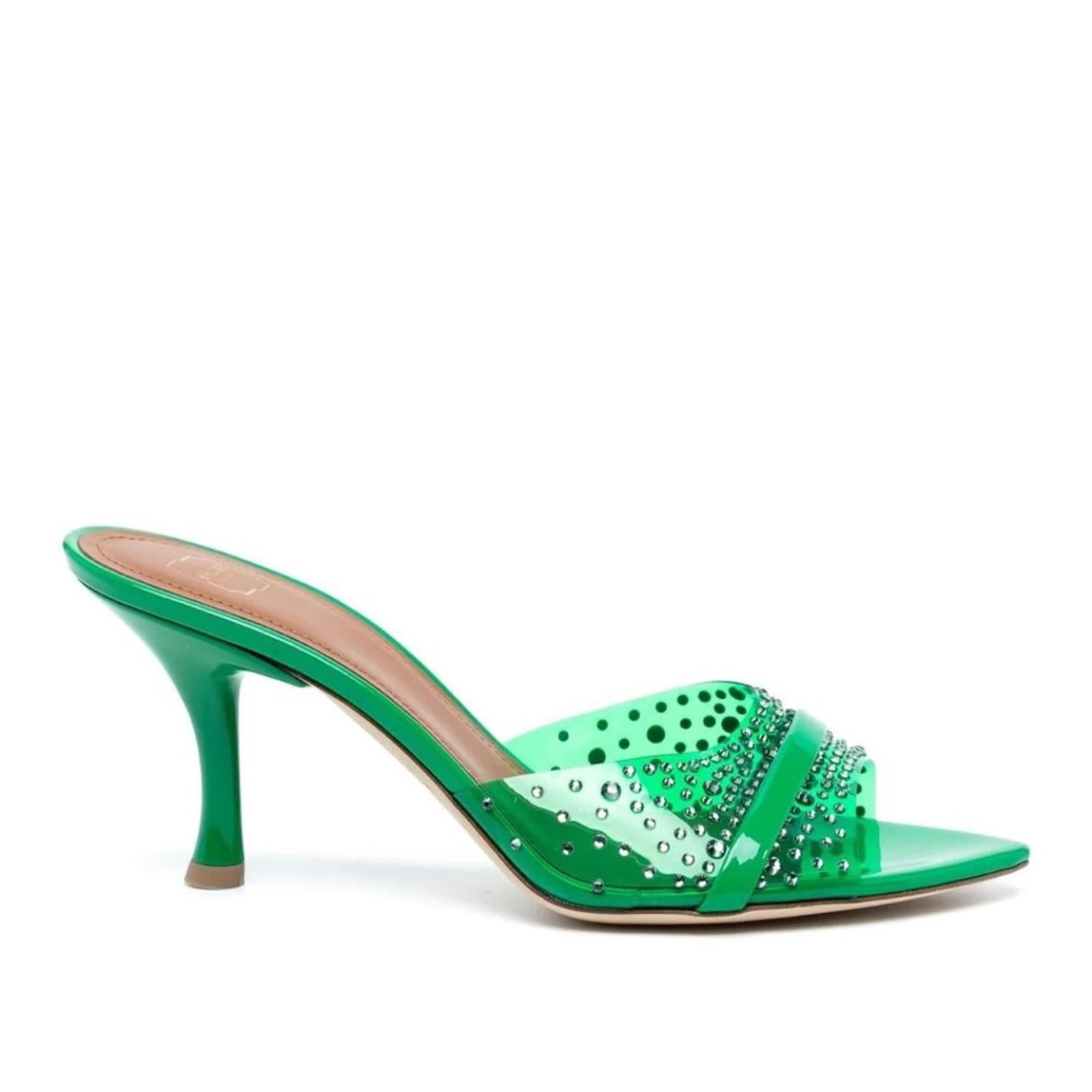 Malone Souliers Julia Embellished High Heel Mules Green Size 40 NEW Retail $1579