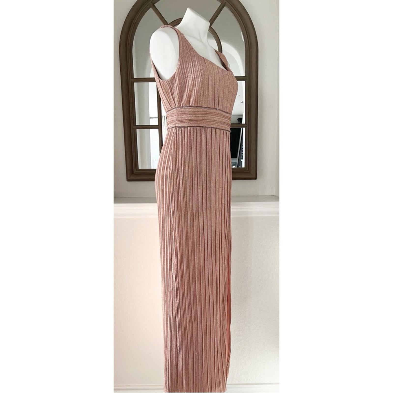 Adrianna Papell Metallic Pleated Long Gown in Rose, Size 8 NEW w/Tag $229