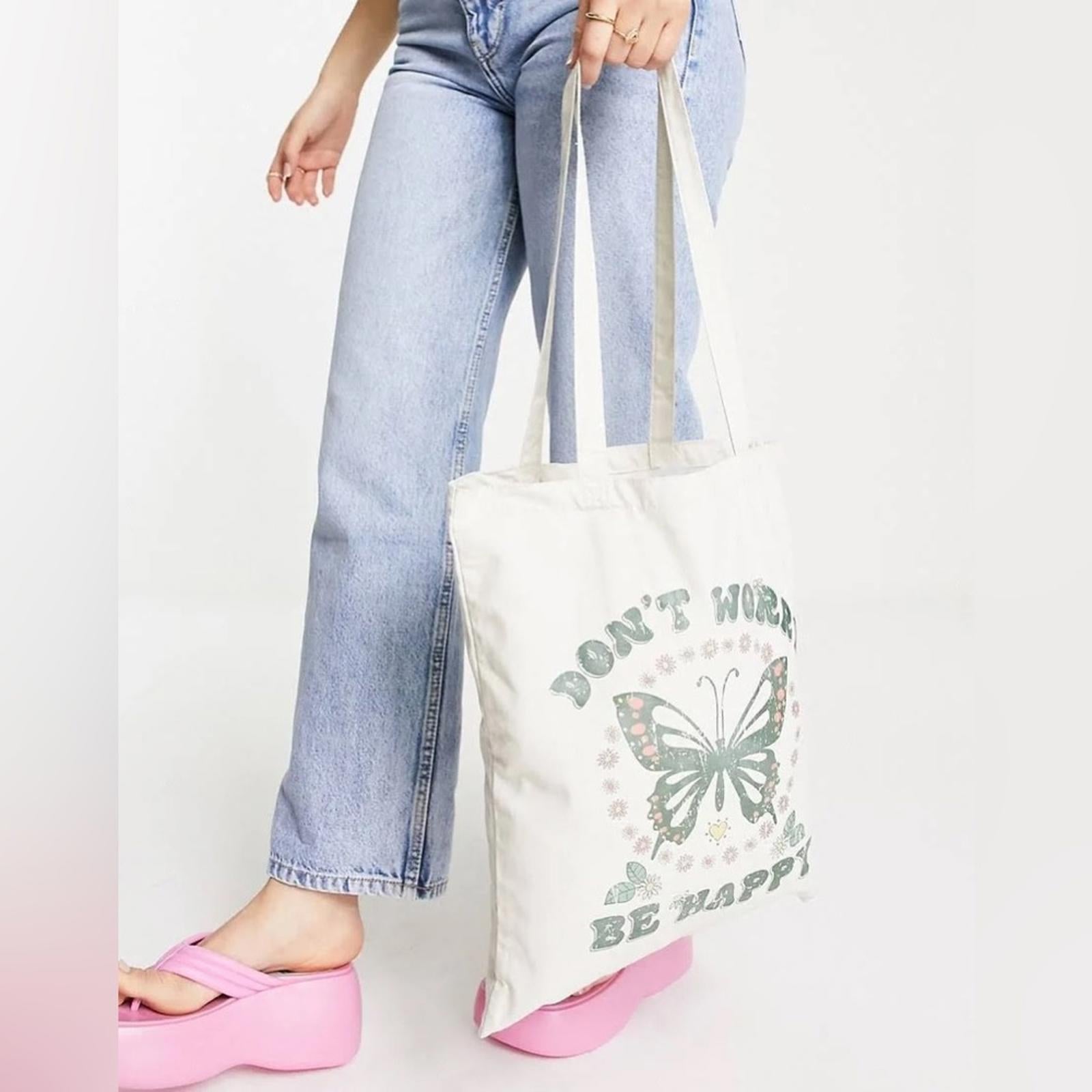 Skinnydip London “DON’T WORRY BE HAPPY” Canvas Medium Tote Bag, New w/Tag