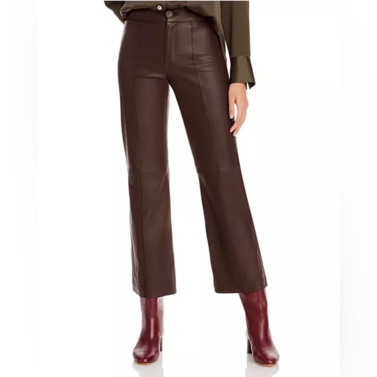 Vince Leather Flare Pants in Brown, NWT, Size 10