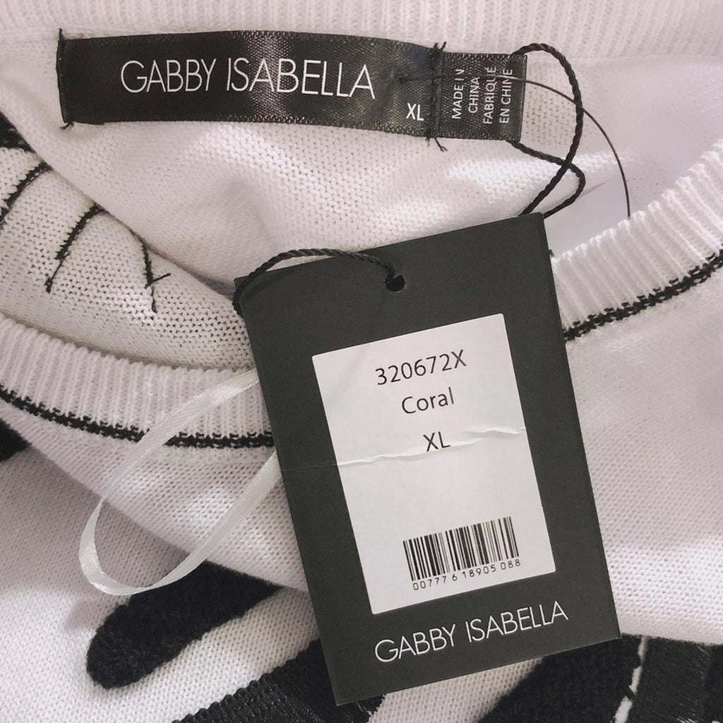 Gabby Isabella Zebra Fringe Sweater in White / Black Size XL New w/Tag