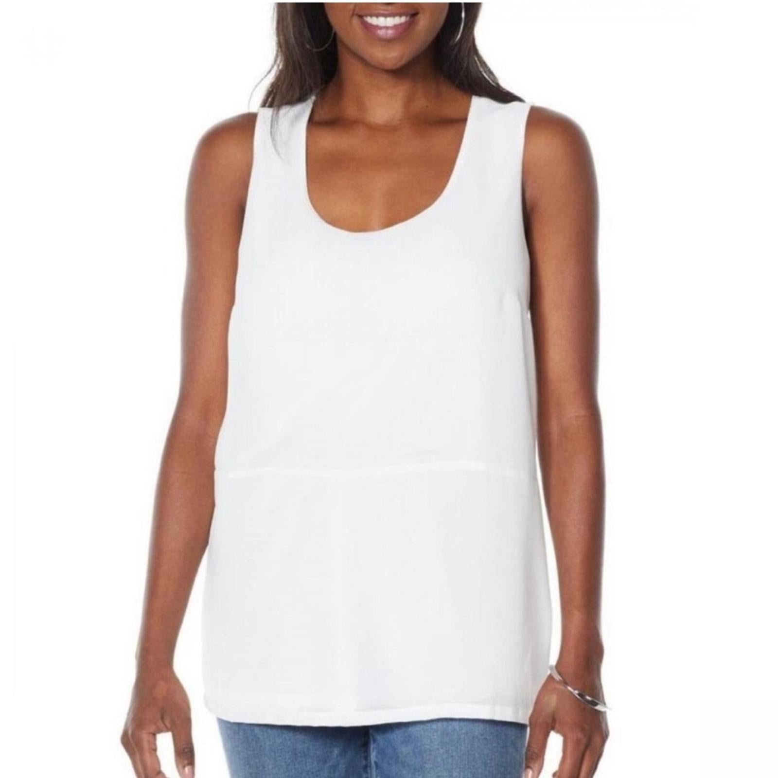 Colleen Lopez Scoop Neck Tank Top in White, Size S, New w/Tag