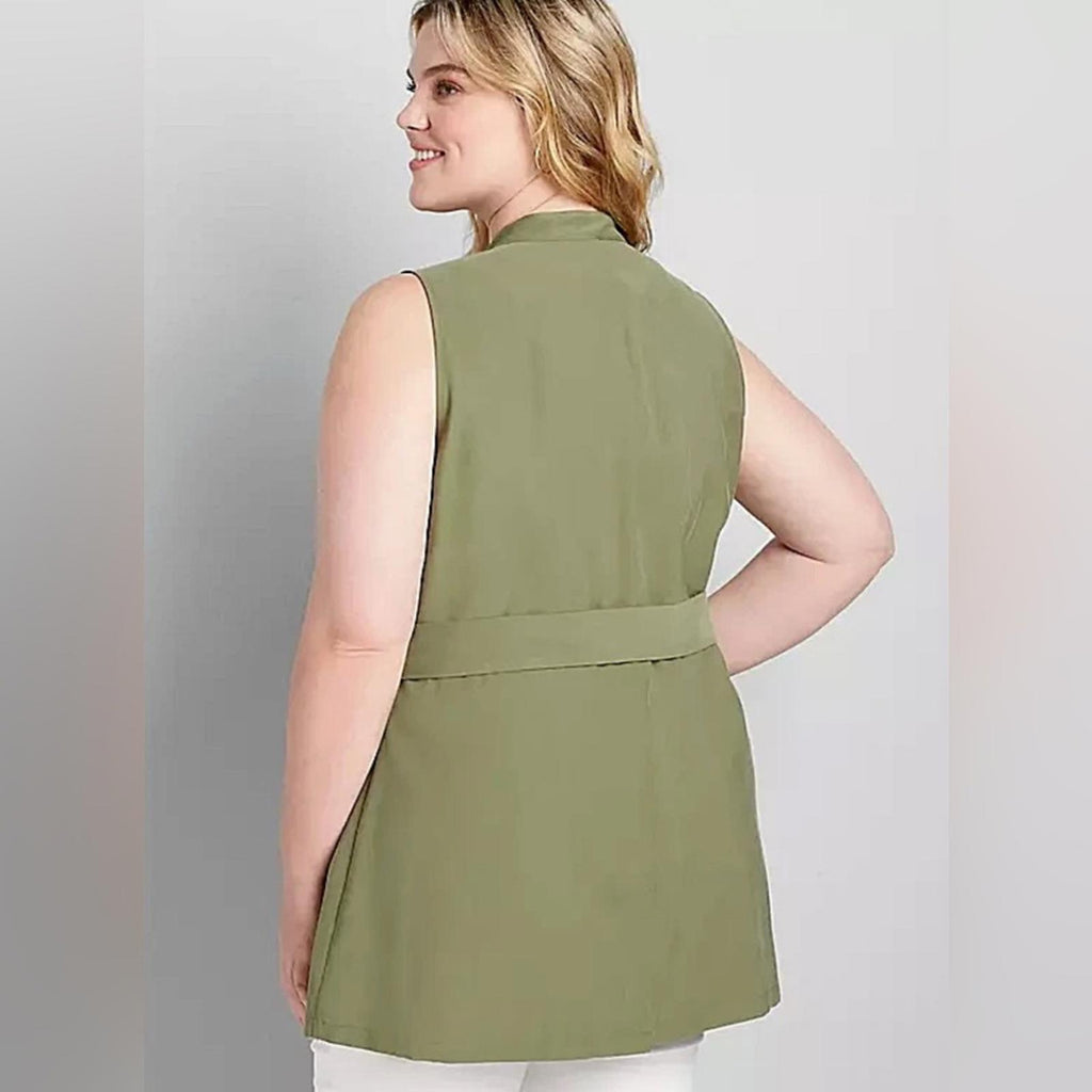 Lane Bryant Belted Utility Cargo Vest in Olive Green, Plus Size 14/16, New w/Tag