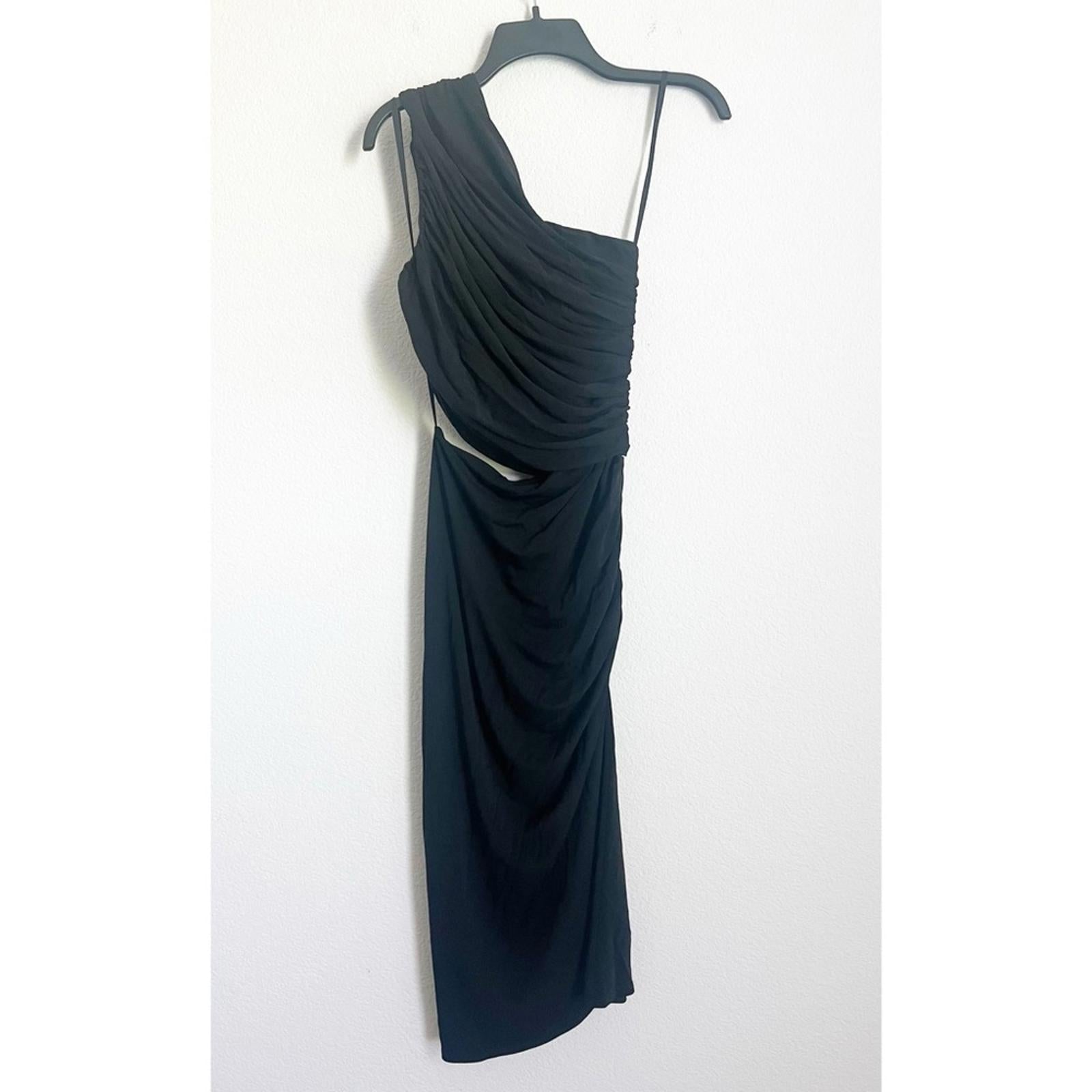 HALSTON Cassidy Ruched Cutout One Shoulder Dress in Black, NWT, Size 6
