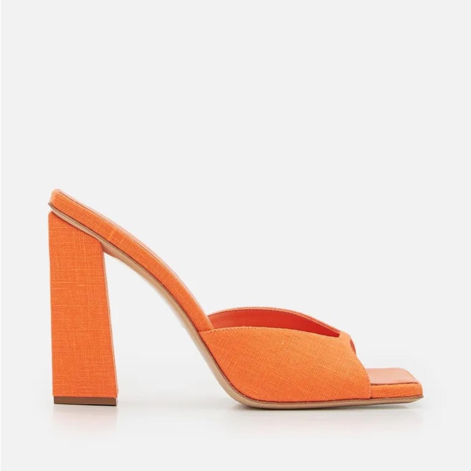 GIA Borghini x RHW Rosie 14 Linen Square Toe Mule in Orange, Size 39 NEW w/o Box