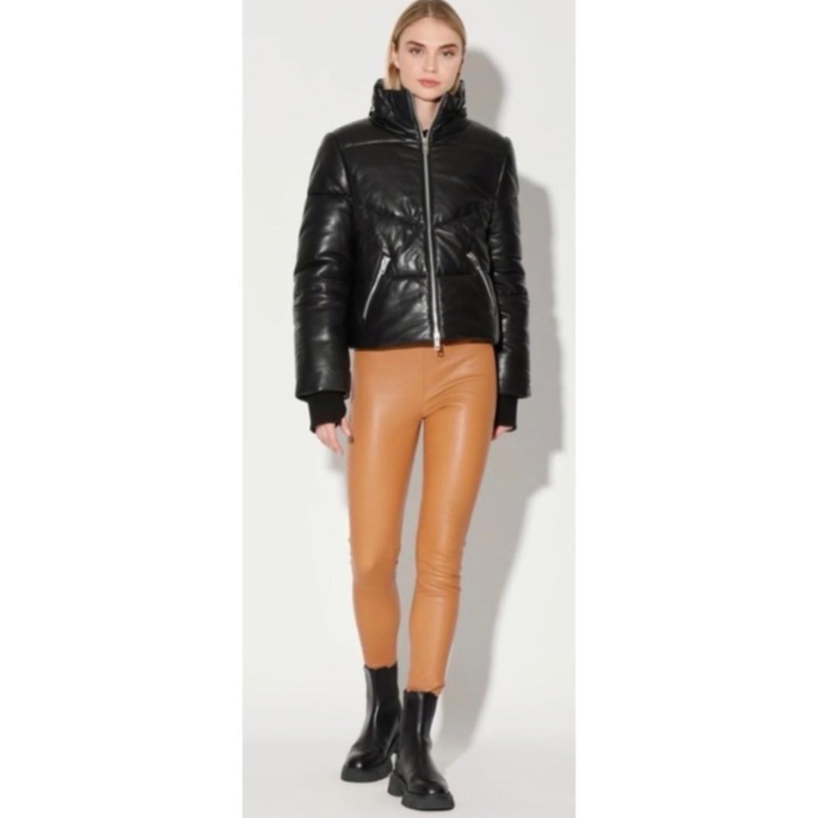 NEW Walter Baker Edwina Puffer Jacket 100% Lamb Leather, Black, NEW w/o Tag $748