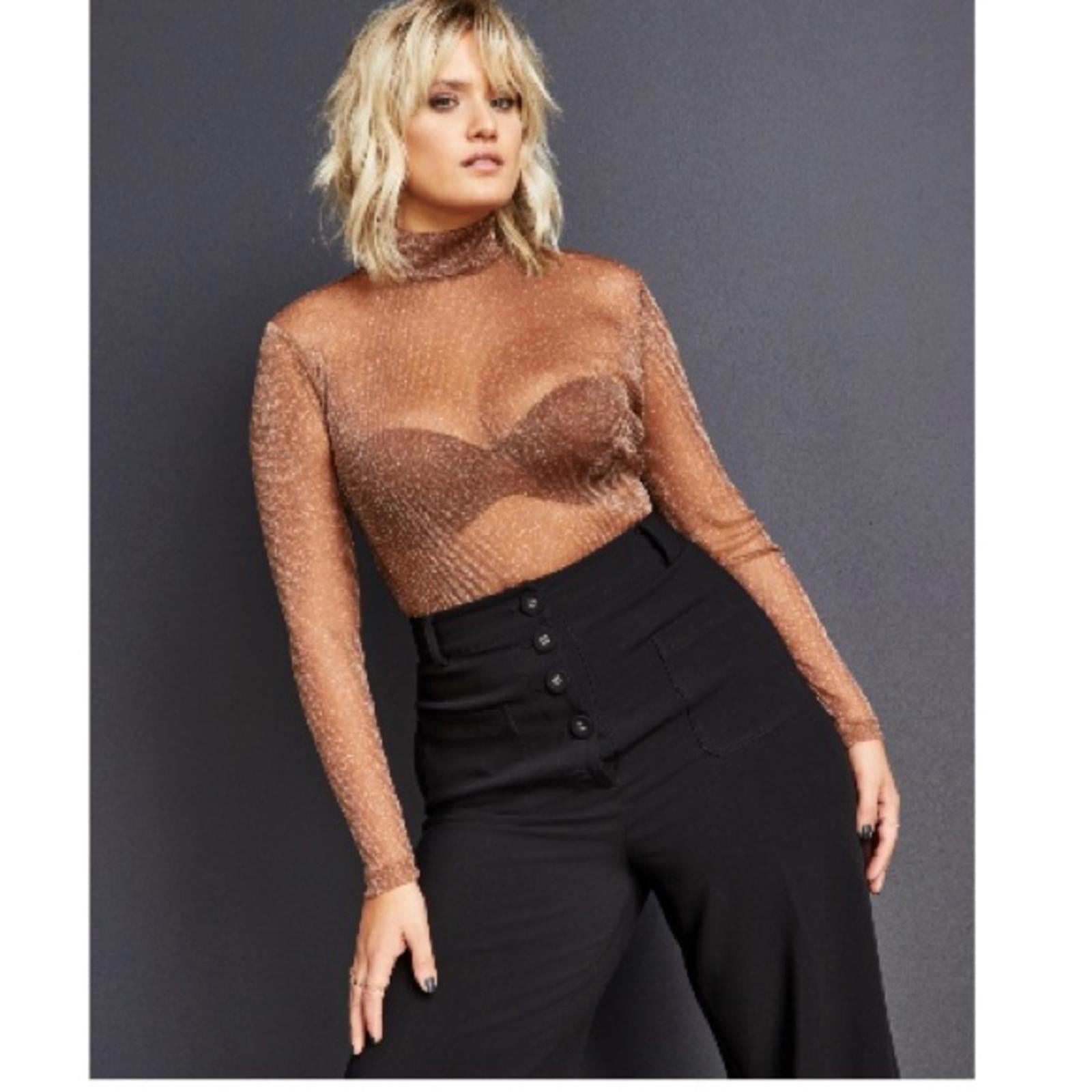 Royalty by Maluma Sheer Metallic Bodysuit, Metallic Gold Size M New w/Tag