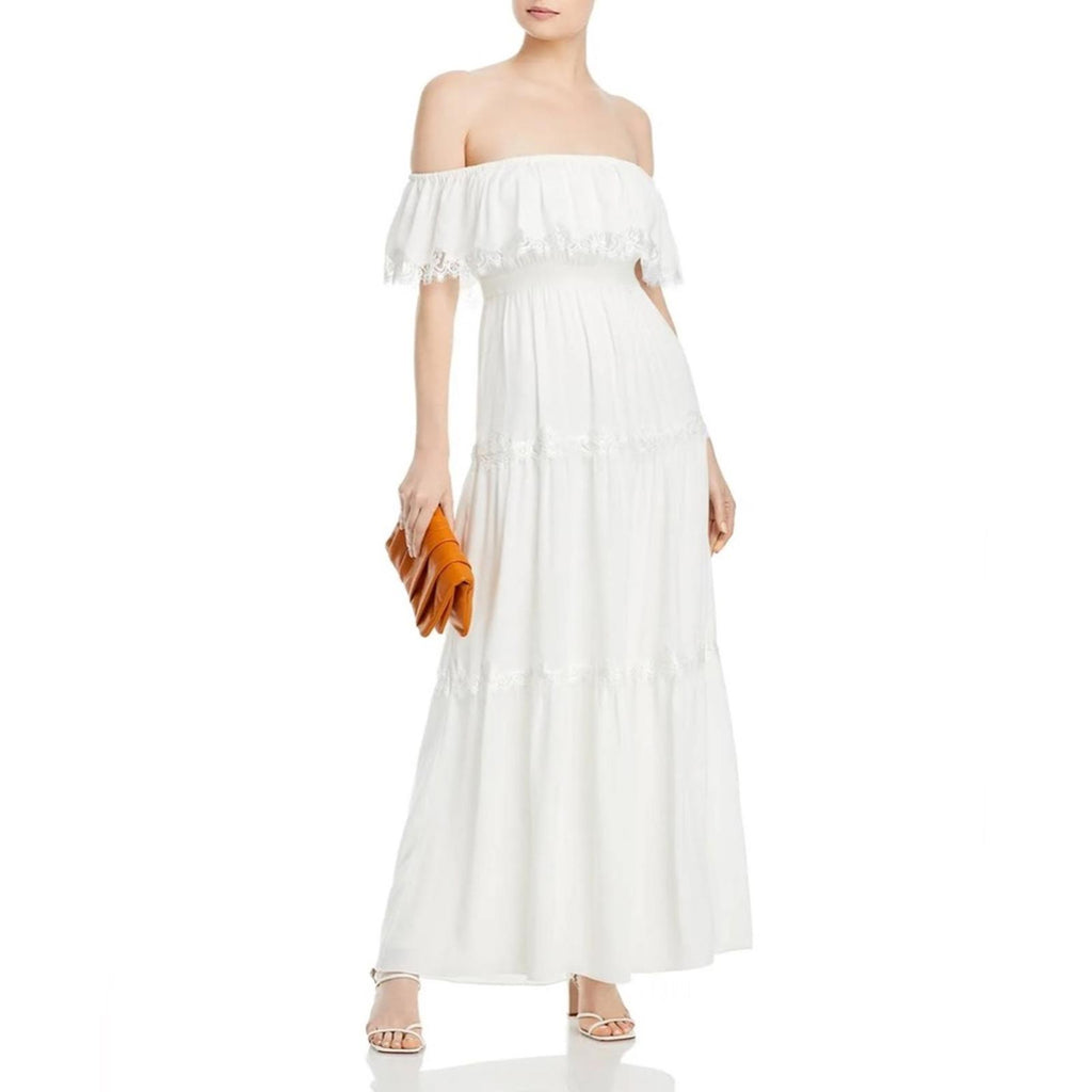 Aqua Off the Shoulder Long Evening Dress in Off-White, Size 10 New w/Tag $348