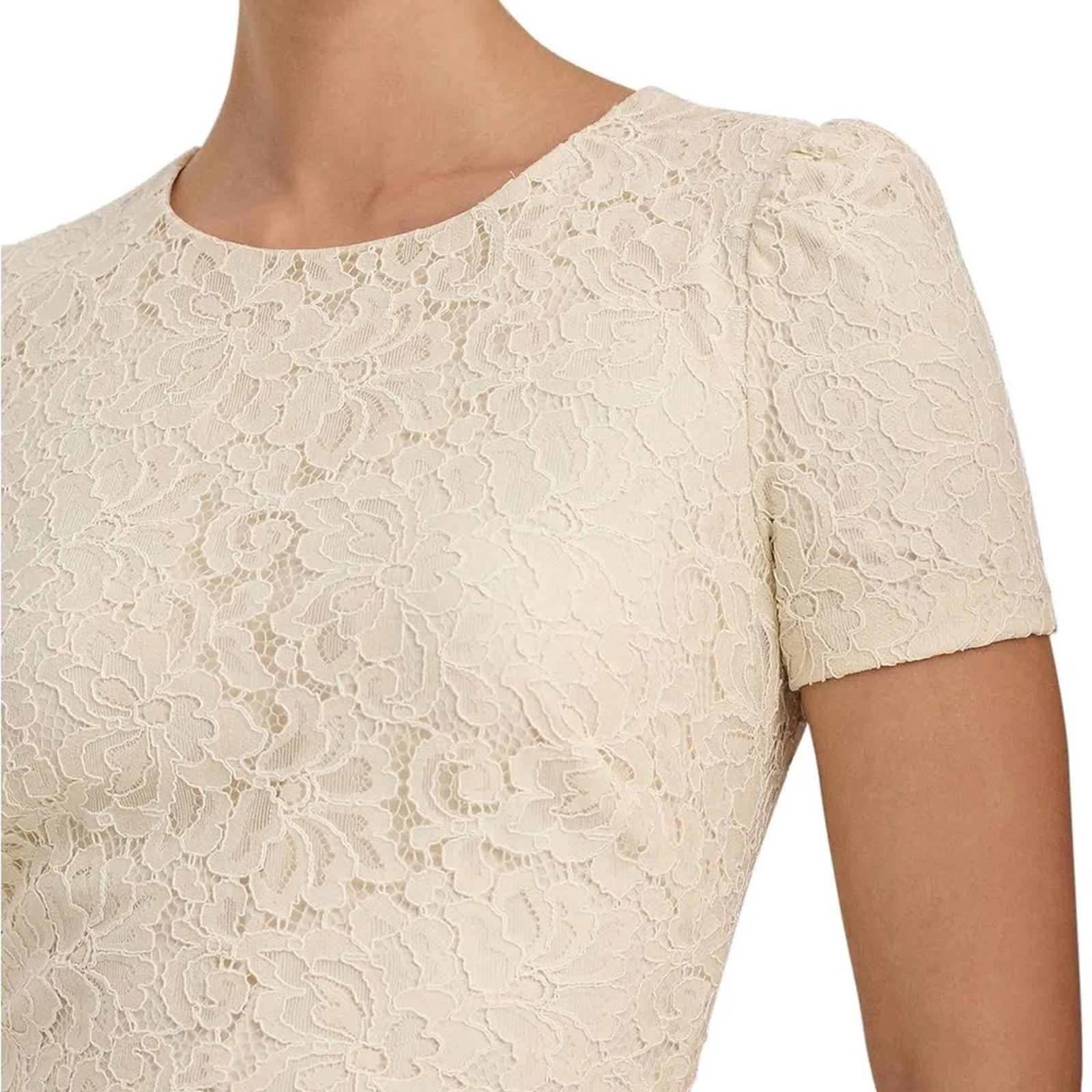 Lauren Ralph Lauren Winter Cream Puff-Sleeve Lace Cocktail Dress Size 4 NWT $225