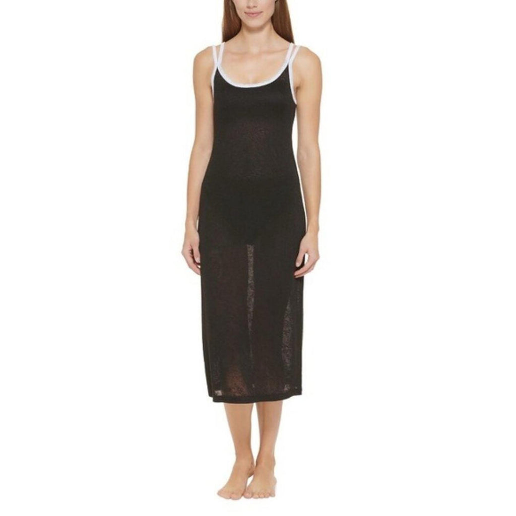 DKNY Swimwear Strappy Dress Cover-Up in Black/White Trim, Size M NEW w/Tag