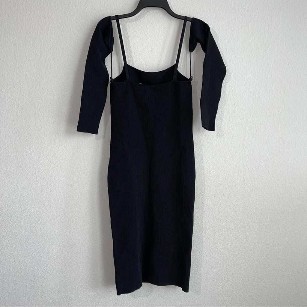 Alice+Olivia Evia Fitted Spaghetti Strap Dress in Black, Size L NWT Retail $465