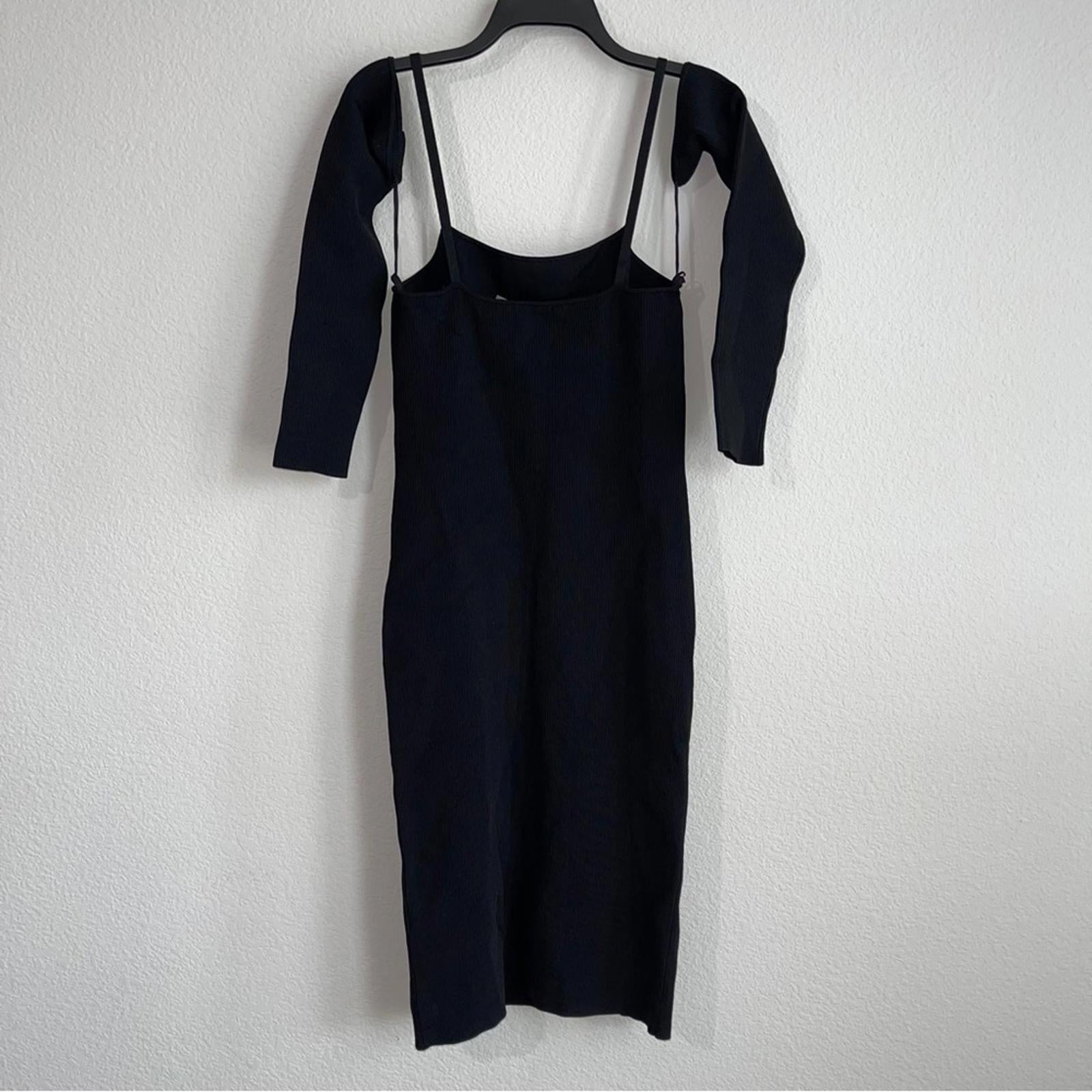 Alice+Olivia Evia Fitted Spaghetti Strap Dress in Black, Size L NWT Retail $465