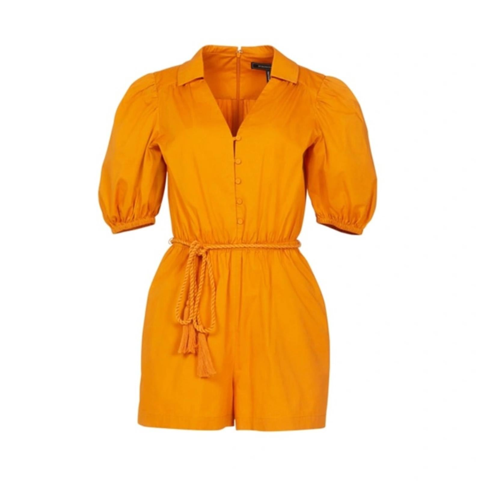 BCBG Maxazria Tassel Tie Romper in Golden Oak, Size XL New w/Tag Retail $238