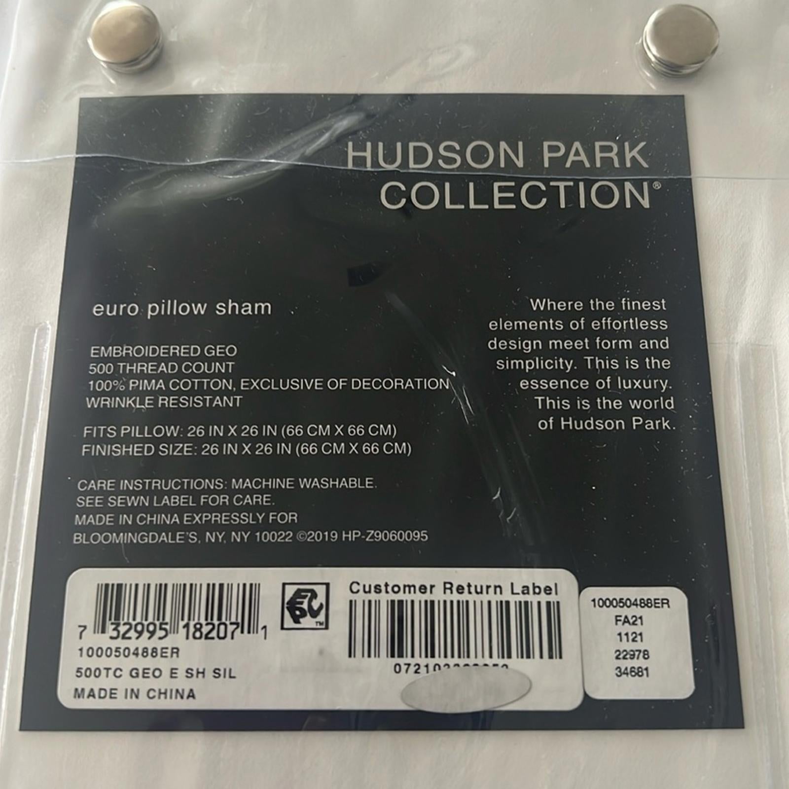 Hudson Park Collection Embroidered Geo Euro Sham in White/Silver, NEW