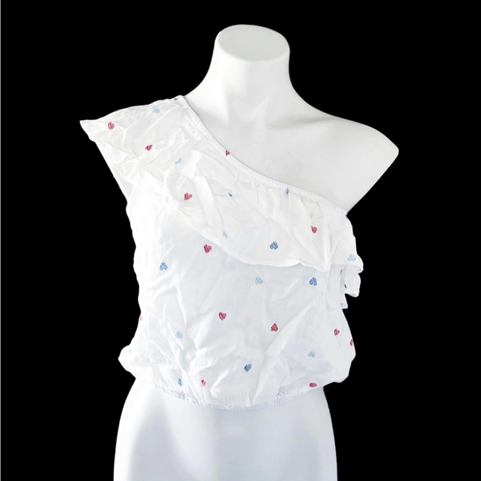Hippie Rose Tiered One Shoulder Top Red Blue Hearts NWT