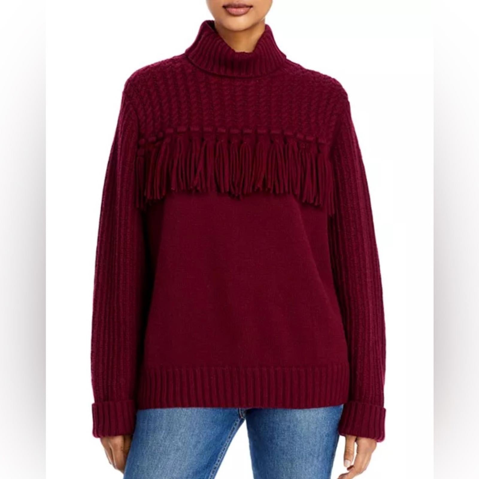 Jason Wu Fringe Turtleneck Sweater in Wine Red, NWT, Size XS