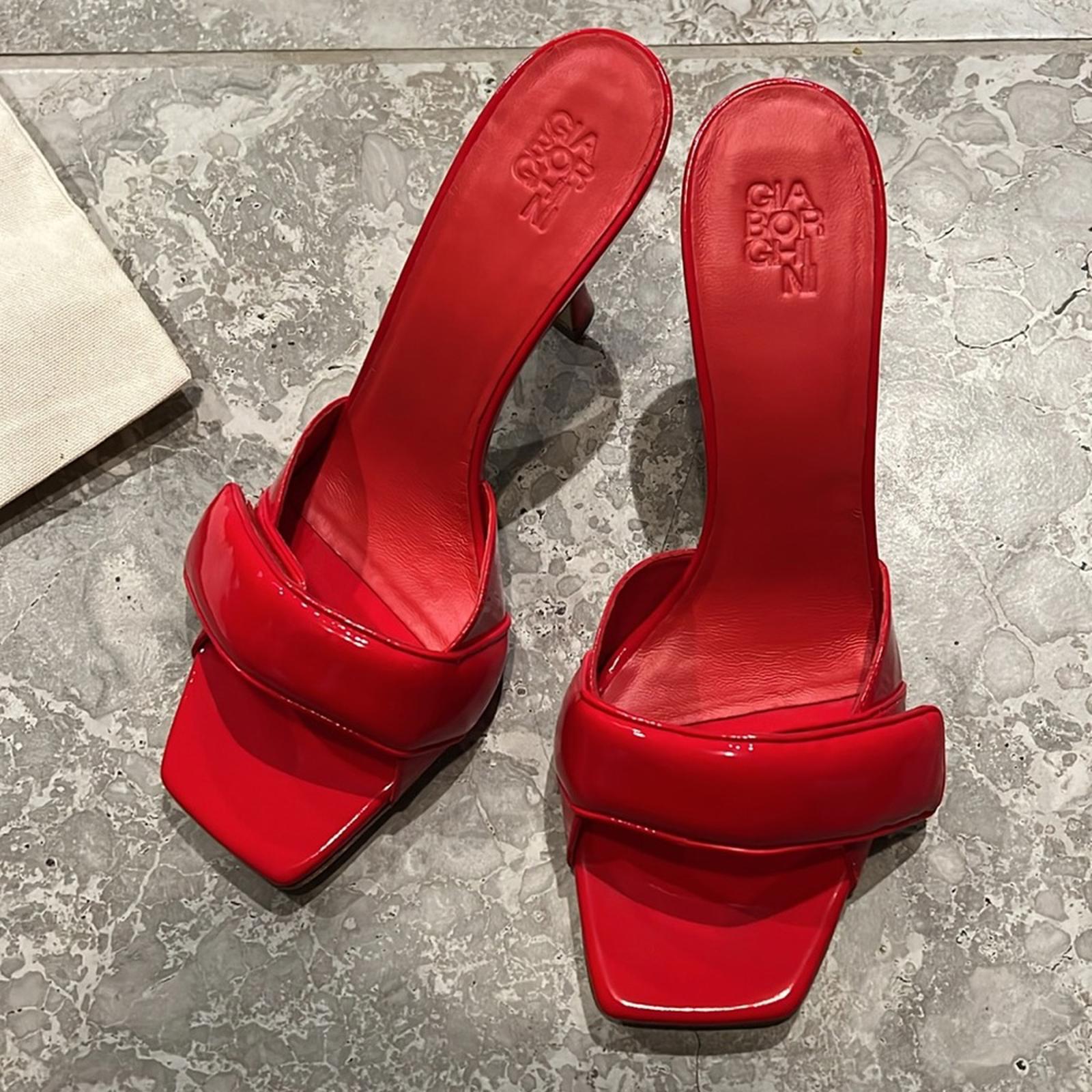 Gia Borghini Alodie Patent Leather Mules/Sandals in Red Size 41 NEW +DustBag