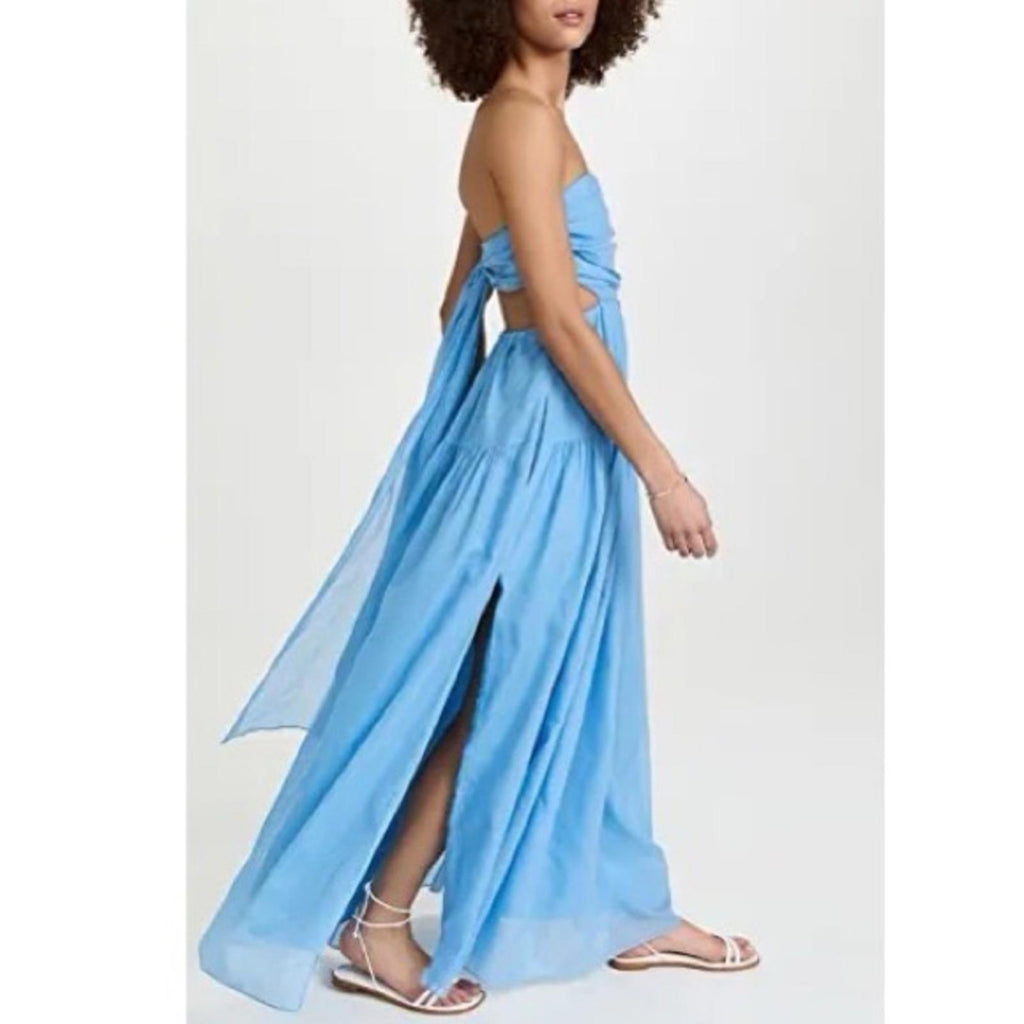 Rebecca Taylor Wrap Back Maxi Dress in Azul Blue, NWT, Size 16, Retail $525