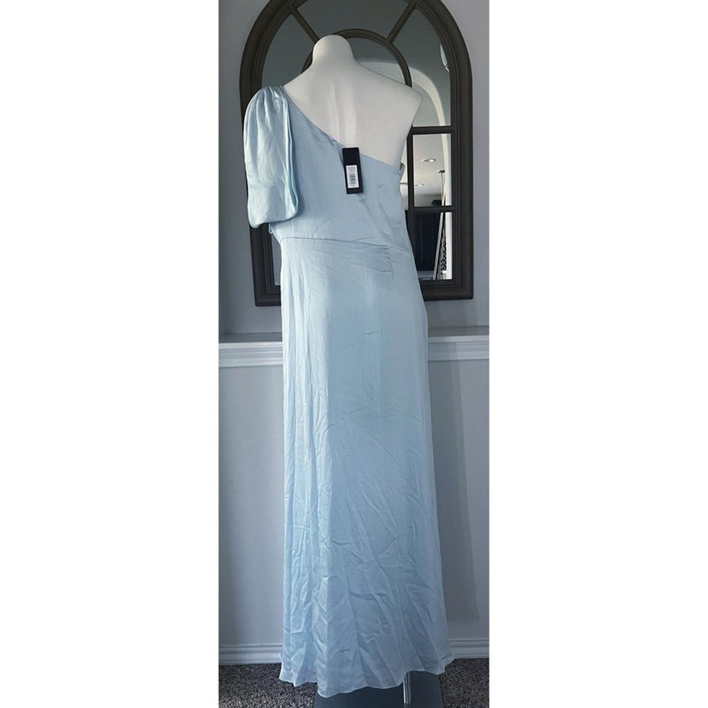 Sachin & Babi Chelsea Gown in Ice Blue, One-Shoulder Dress Size 14 New $285