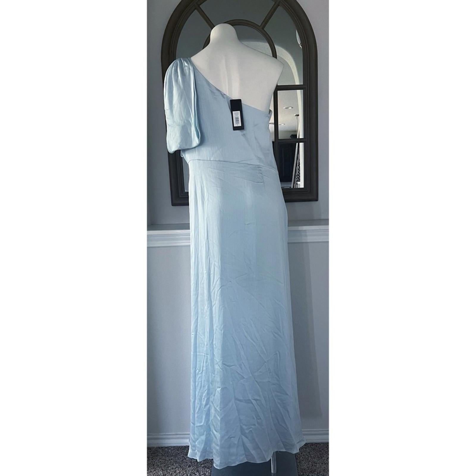 Sachin & Babi Chelsea Gown in Ice Blue, One-Shoulder Dress Size 14 New $285