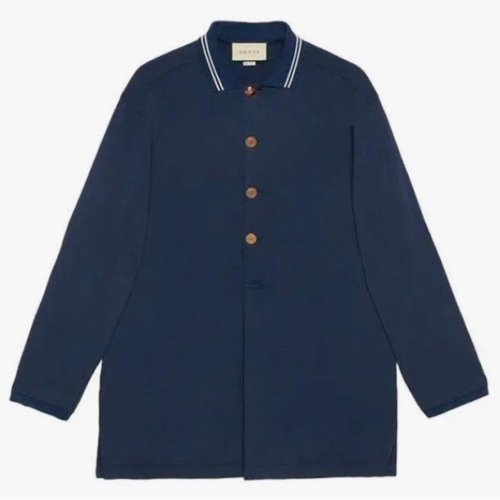 Gucci SS21 Long Sleeves Polo Heavy Cotton Jersey Shirt in Autumn Blue NWT $1,200
