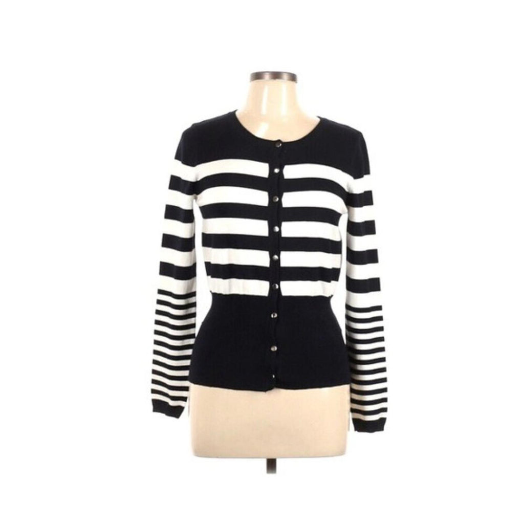 Premise Studio Striped Button Front Cardigan in White Navy Size L EXCELLENT!