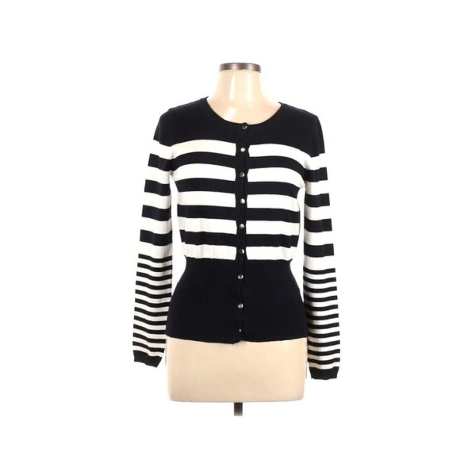 Premise Studio Striped Button Front Cardigan in White Navy Size L EXCELLENT!